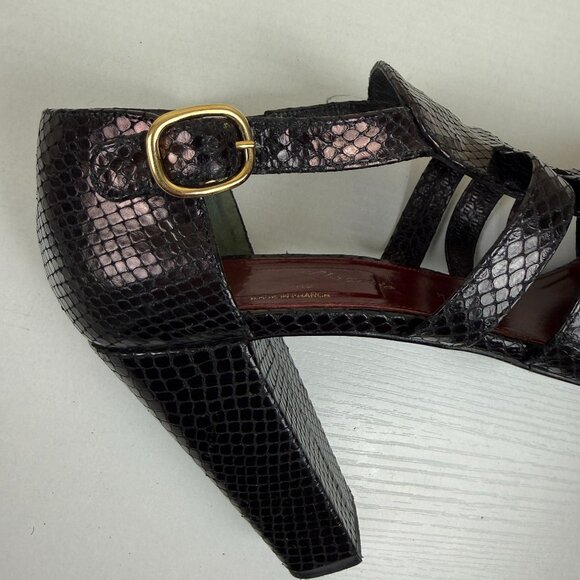 Robert Clergerie Gladiator Platform Heel Sandals In Black Snake Leather - Picture 8 of 12